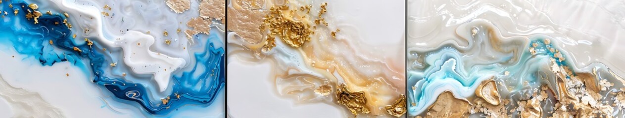 Epoxy resin art: wall panels and stands for jewelry handcrafted on a white background