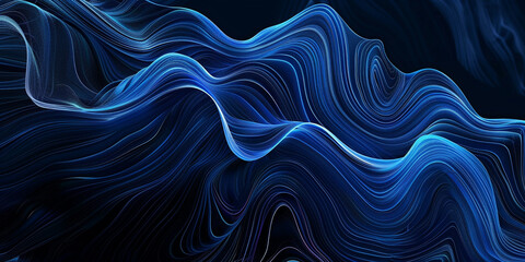 Obraz premium Blue glowing wave lines on a black background
