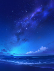 Serene Milky Way Over Coastal Waves - Peaceful night sky with stunning stars above turbulent ocean waves on the shore.- 海岸の波の上の穏やかな天の川 - 海岸の荒れ狂う海の波の上に見事な星がある平和な夜空。