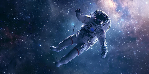 Naklejka premium A astronaut floating in space, beautiful galaxy background