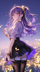 Elegant Purple Backdrop with Golden Confetti Dancing in Celebration - お祝いで踊る金色の紙吹雪とエレガントな紫色の背景