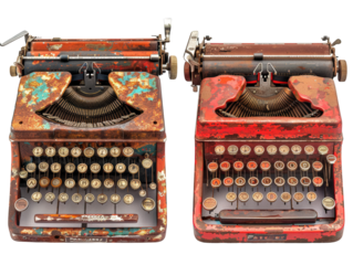 vintage typewriter with paper isolated on white PNG