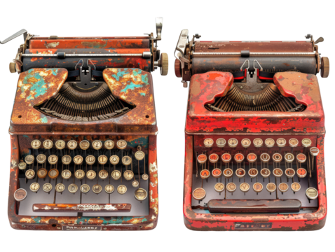 vintage typewriter with paper isolated on white PNG
