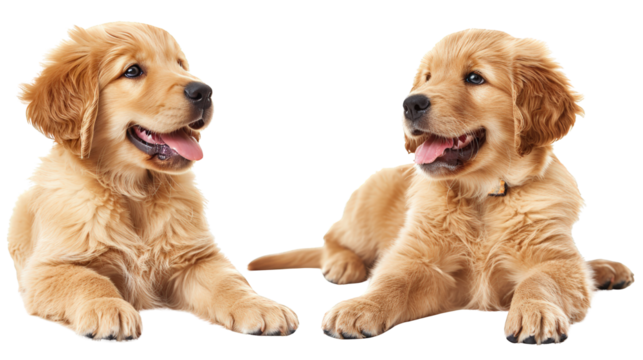 two golden puppies  isolated on white PNG