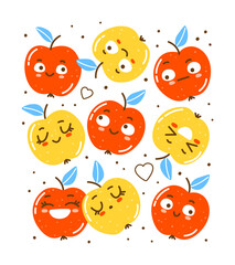 Set of cute apples isolated on white background  for Your happy design