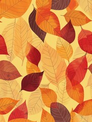 Autumn Leaves Pattern in Orange and Red ShadesSea Background Image