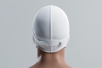White silicone swim cap with adjustable strap for a secure fit.