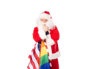 Funny Santa Claus with a gay flag. White background.