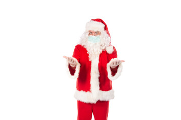 Funny fat Santa Claus and a cold. Man and healthy lifestyle. White background.