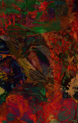 Artist's palette, palette knife painting. Abstract background with many different colors and paint stains