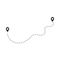 Fototapeta premium Route location icon, three map pin sign and road or path, start and end journey symbol, black color vector illustration isolated on white background