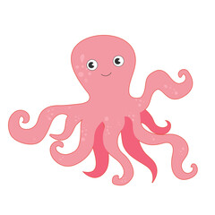  Sea animal Octopus with hand drawn sea life elements. Cute marine Octopus isolated on a white background, clipart. Cartoon ocean fish