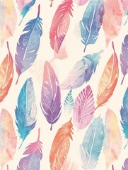 Light and Airy Bohemian Feather Pattern in Pastel Colors for Ethereal and Dreamy Designs