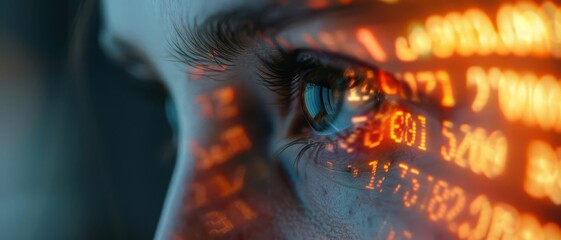 Close up of a human eye with numbers superimposed.