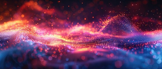 Abstract digital art with swirling colors of red, pink, blue, and yellow.