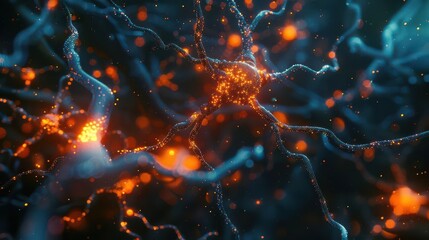 Obraz premium intricate network of glowing neuron brain cells on dark background scientific medical illustration