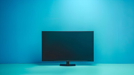 Fototapeta premium a large flatscreen tv, sitting against a blue backdrop