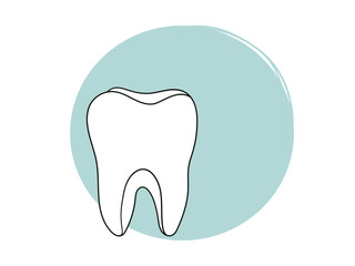 Tooth on turquoise circle continuous line art drawing isolated on white background. Vector illustration