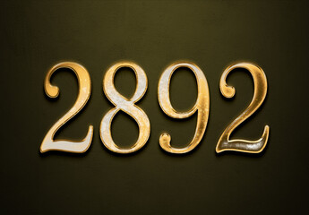 Old gold effect of 2892 number with 3D glossy style Mockup.