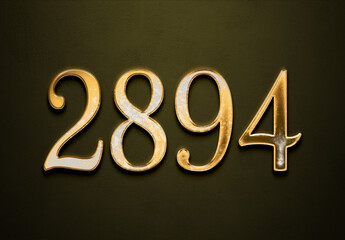 Old gold effect of 2894 number with 3D glossy style Mockup.