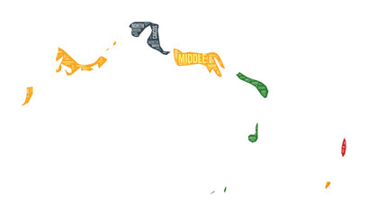 Turks and Caicos Islands shape. Country word cloud with region division. Turks and Caicos Islands colored illustration. Region names cloud. Vector illustration.
