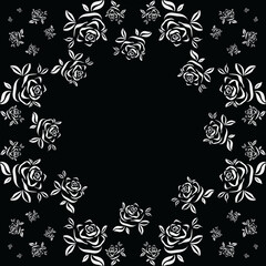 White  roses frame on the black background