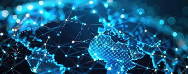 Dynamic network visualization depicting global supply chains in vibrant blue hues