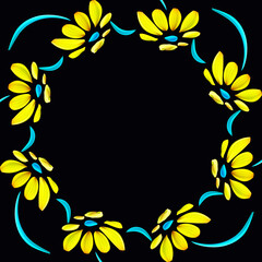 Yellow flower frame on the black background