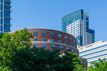 West End Place mixed-use development with luxury apartment complex in background, Boston, Massachusetts, USA