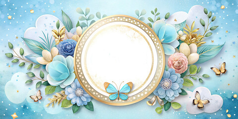 Cute baby shower design. Congratulations card for a newborn boy. It's a boy! Copy space. Card, invitation, banner, flyer. 