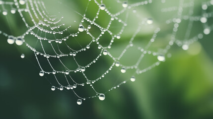 Delicate Spider Web with Morning Dew Droplets