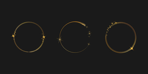 Gold round frame. Gold ring design with sparkling stars