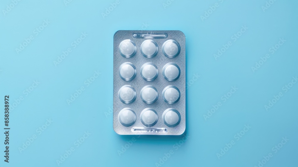 Canvas Prints Blister pack of pills on blue background health concept