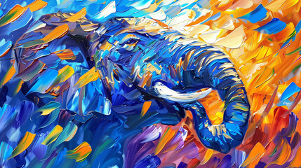 Horizontal oil painting of an Elephant