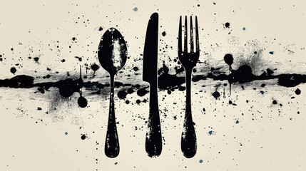 logo of cutlery, spoon fork knife in the shape, flat design, bkack and white illustration