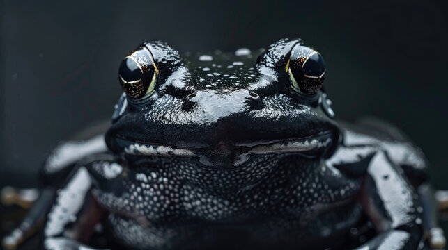Bug eyed black frog isolated against dark backdrop