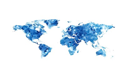 Fototapeta premium Vector illustration of world map made from blue triangles on a white background, in a flat design style using simple shapes and polygonal geometric forms