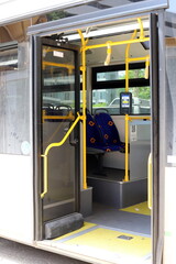 Body parts of a city bus close-up.