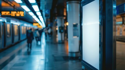 Fototapeta premium Blank digital billboard in a subway station