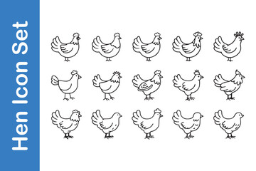 Hen Icon Set with editable vector collections. 