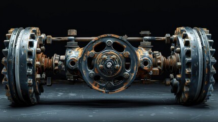 Rusty Mechanical Assembly with Gears and Axles