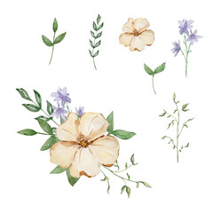 Watercolor simple garden flowers bouquet