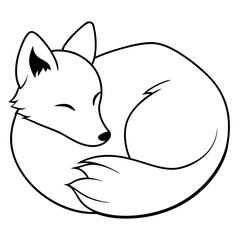 illustration of a Fox  sleeping line art vector 