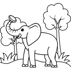 Elephant with a tree line art vector