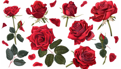A collection of red roses with stems and petals scattered around by AI generated image