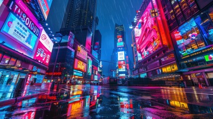 Obraz premium The city is lit up with neon lights. Generate AI image