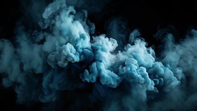 Blue mystery fog moving. abstract fog. moody cloudiness, mist or smog moves on black background. Beautiful swirling gray smoke. Mockup for your logo. smoke swirling around spooky