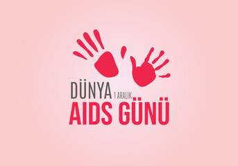 1 Aralik, Dünya Aids günü, kurdele ve el izi. Translation: December 1, World Aids day, dress and handprint.