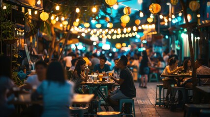Evening out at a lively street bar in southeast asia