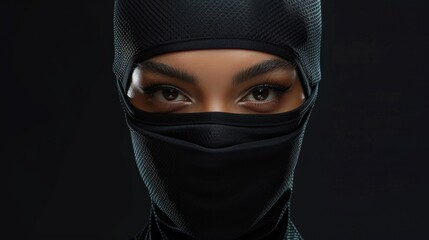 A woman wearing a black mask and top, simple yet mysterious